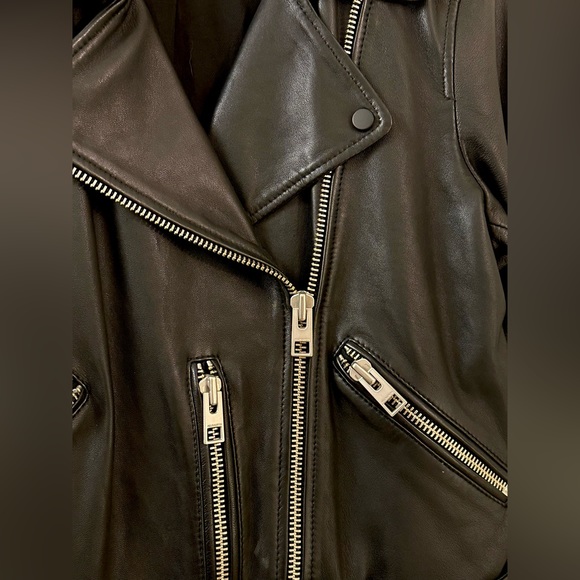 AllSaints Balfern Belted Hem Leather Biker Jacket - Picture 8 of 13